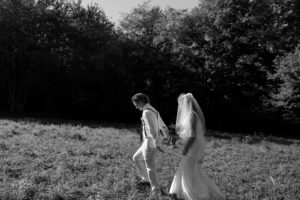 black and white photo bride and groom